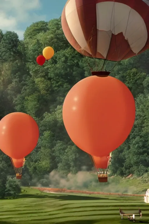 Prompt: queen elizabeth ii in up ( 2 0 0 9 film ) pixar flying in a balloon house