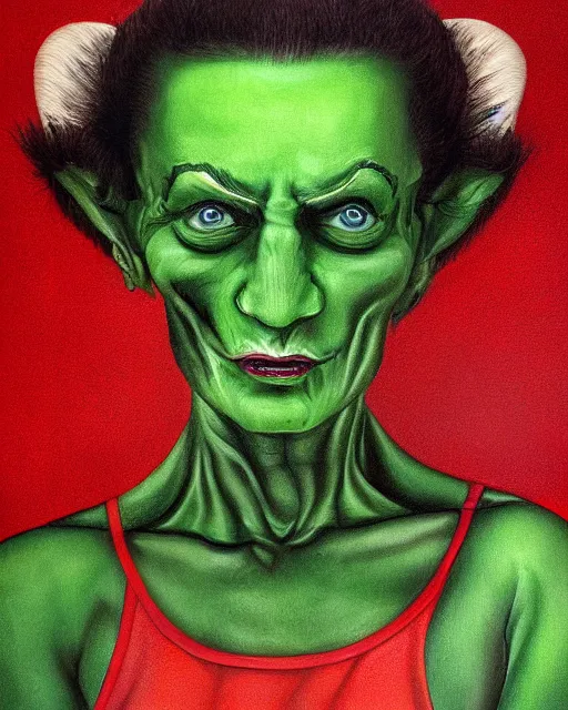 Prompt: green sad devil by peter andrew, hyperrealism