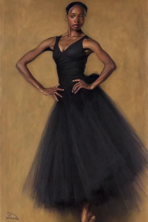 Image similar to portrait of a gorgeous graceful black prima ballerina, by donato giancola and berthold woltze.