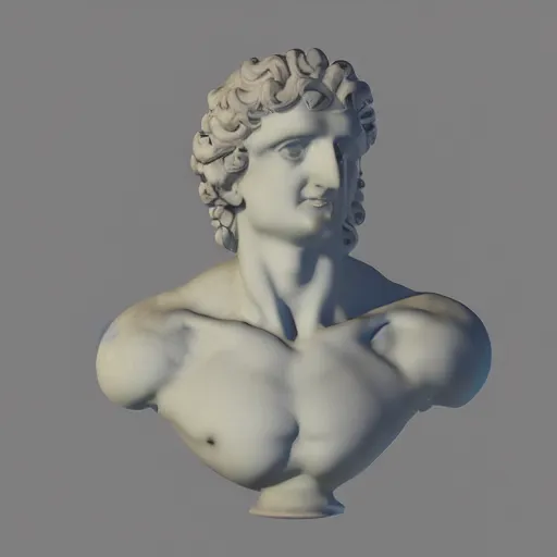 Prompt: a neon ring around the head of a greek god marble statue, 3 d render