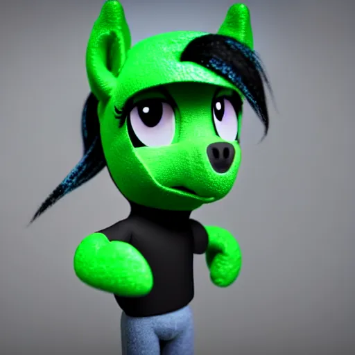 Image similar to a stoner with a black hoodie on with a marijuana themed dark green pony head from my little pony, 3 d, blender 3 d, render, extremely detailed, 8 k