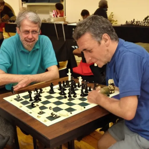 Magnus Carlsen punching Hikaru Nakamura during a chess, Stable Diffusion