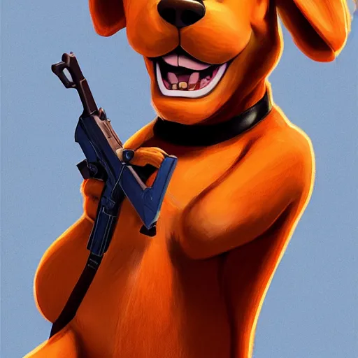 Image similar to scooby doo holding a gun, highly detailed portrait, digital painting, artstation, concept art, smooth, sharp foccus ilustration, Artstation HQ