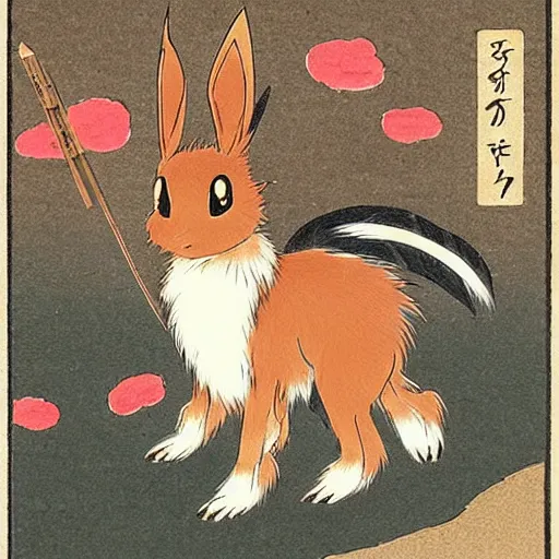 Prompt: Eevee in Japanese art style, nihonga, old Japanese art