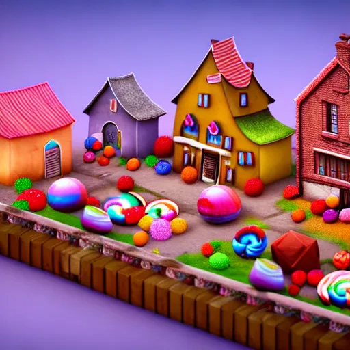 Image similar to Village made of sweets, 4k octane render, detailed art, artstation, streetview, CGSociety, deviantart