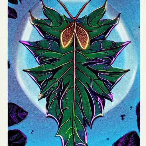 Image similar to leaf moon night vine leaves magic roots shamanic art trending on artstation