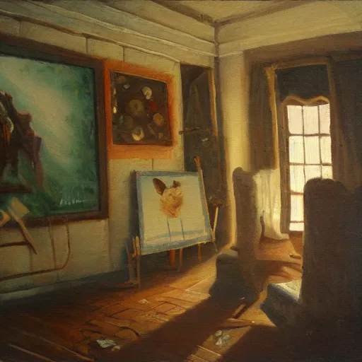 Prompt: oil painting of the room of the nameless painter