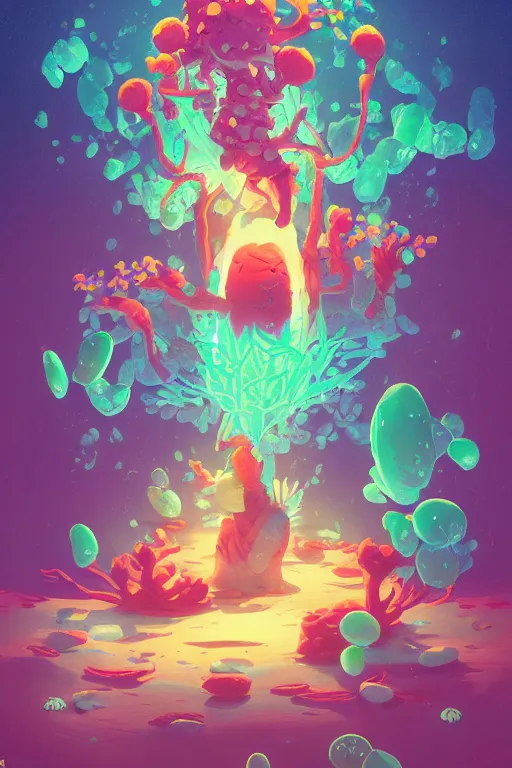 Image similar to roots cactus sushi cristal smurf ghost creature animal sushi cristal very big eye roots cactus elemental flush of force nature micro world fluo fishscale, behance hd by jesper ejsing, by rhads, makoto shinkai and lois van baarle, ilya kuvshinov, rossdraws radiating a glowing aura global illumination ray tracing hdr