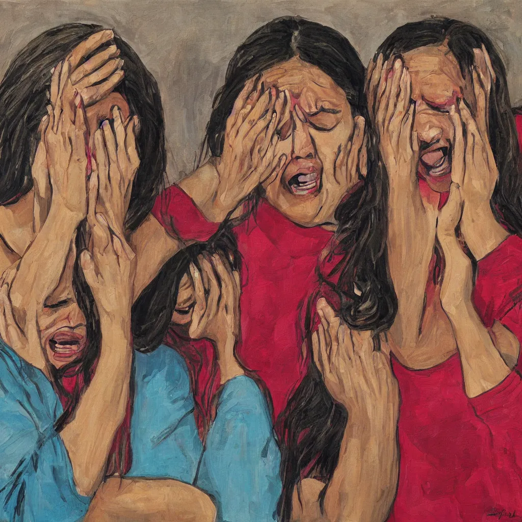 Image similar to women crying, matt painting
