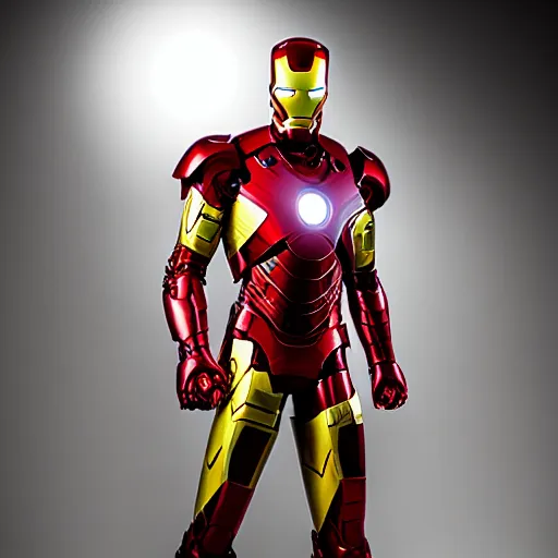 Image similar to “Elmo dressed as Iron Man, portrait, realistic, 50 mm lens, medium shot, dramatic studio lighting, cinematic, black background, realistic photo”