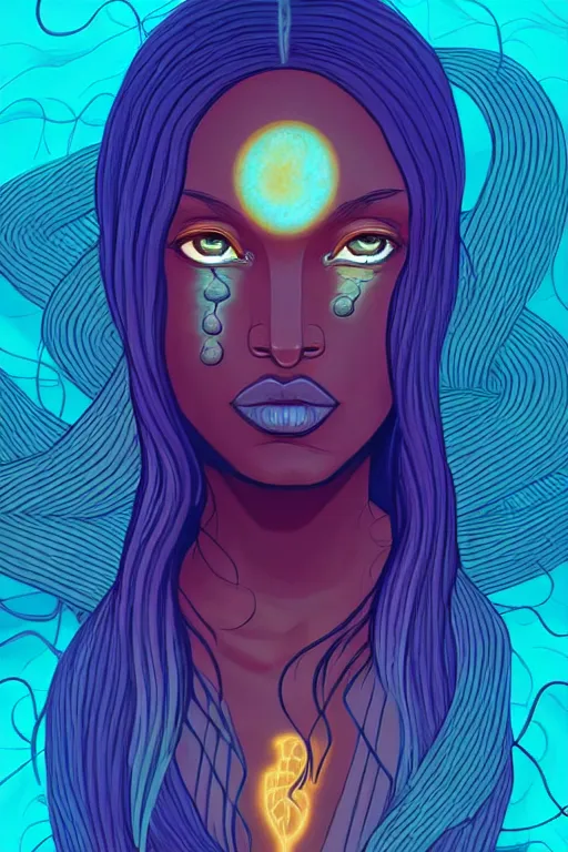 Image similar to 👁👩🏾🌊👾, phantom, dreary, dramatic, fluid, golden ratio, artstation, moebius + loish, hd, long vines,