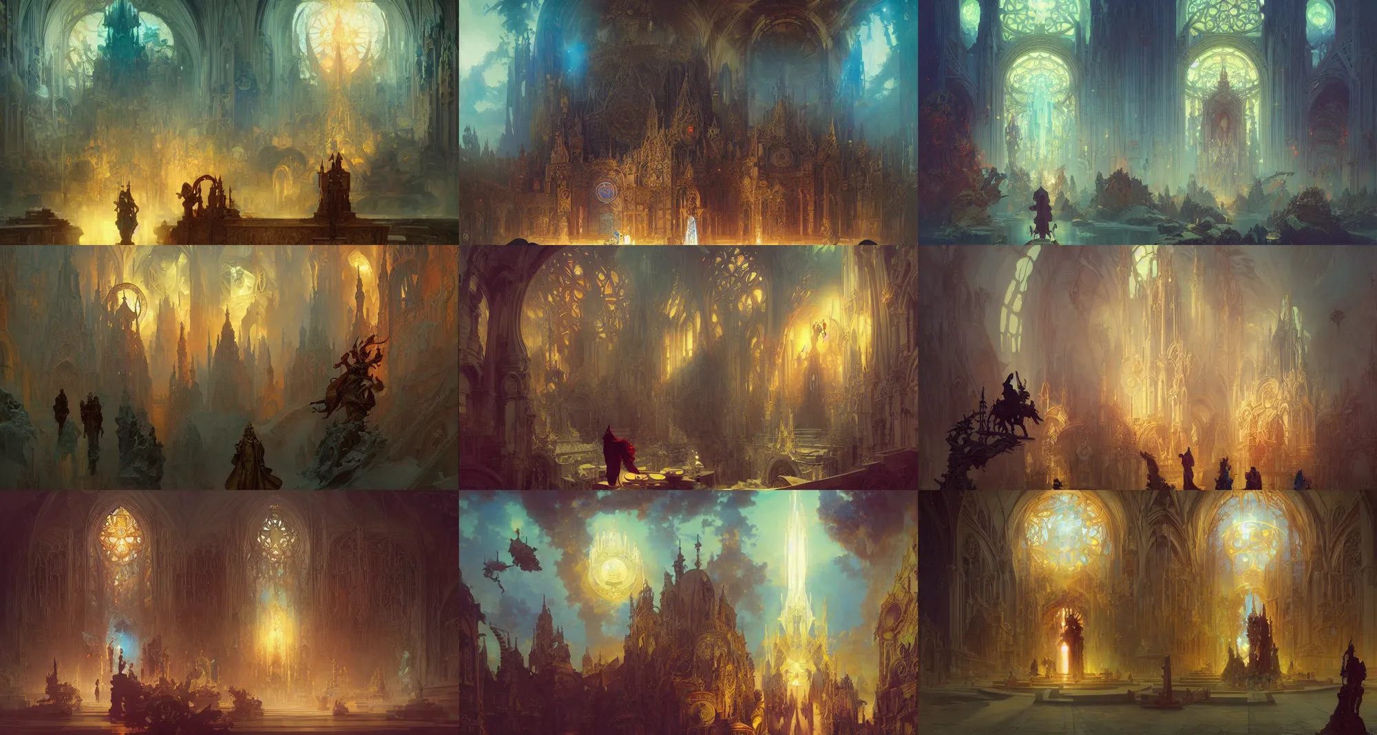 Prompt: cathedral of sun, fantasy, art by joseph leyendecker, peter mohrbacher, ivan aivazovsky, ruan jia, reza afshar, marc simonetti, alphonse mucha