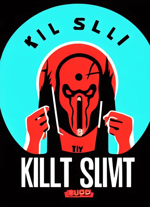 Image similar to kill to survive, shoot to kill logo. pop art, no duplicate image, glowing lights, highly detailed, digital painting, artstation, concept art, smooth, sharp focus, illustration, art by richard hamilton and mimmo rottela