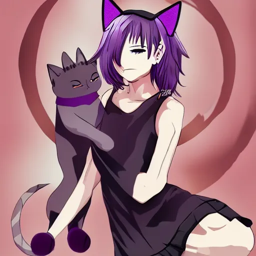 anime boy with purple hair neko