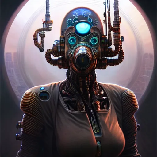 Image similar to front shot of a cyberpunk gazmask robot character, intricate, elegant, highly detailed, centered, digital painting, artstation, concept art, smooth, sharp focus, illustration, artgerm, Tomasz Alen Kopera, Peter Mohrbacher, donato giancola, Joseph Christian Leyendecker, WLOP, Boris Vallejo