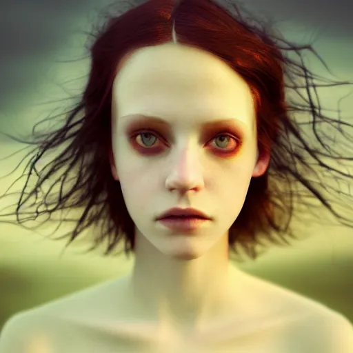 Image similar to photographic portrait of a stunningly beautiful english emo female in soft dreamy light at sunset, soft focus, contemporary fashion shoot, in a tim burton movie, by edward robert hughes, annie leibovitz and steve mccurry, david lazar, jimmy nelsson, extremely detailed, breathtaking, hyperrealistic, perfect face, octane render