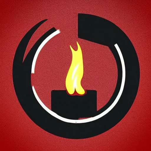 Image similar to “a very simple Bible logo with a flame, red logo, black background”