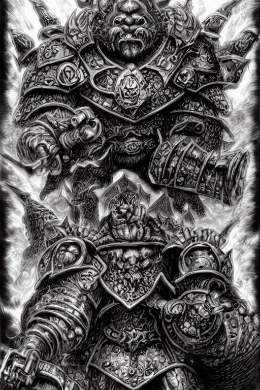 Image similar to chaos dwarf, fantasy, warhammer, highly detailed, digital art, sharp focus, trending on art station, kentaro miura manga art style