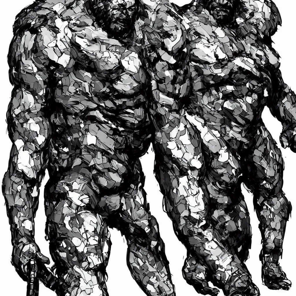 Image similar to large half bear half african man, in the style of yoji shinkawa