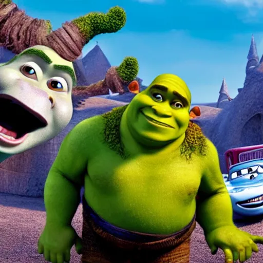 Image similar to shrek in the movie cars