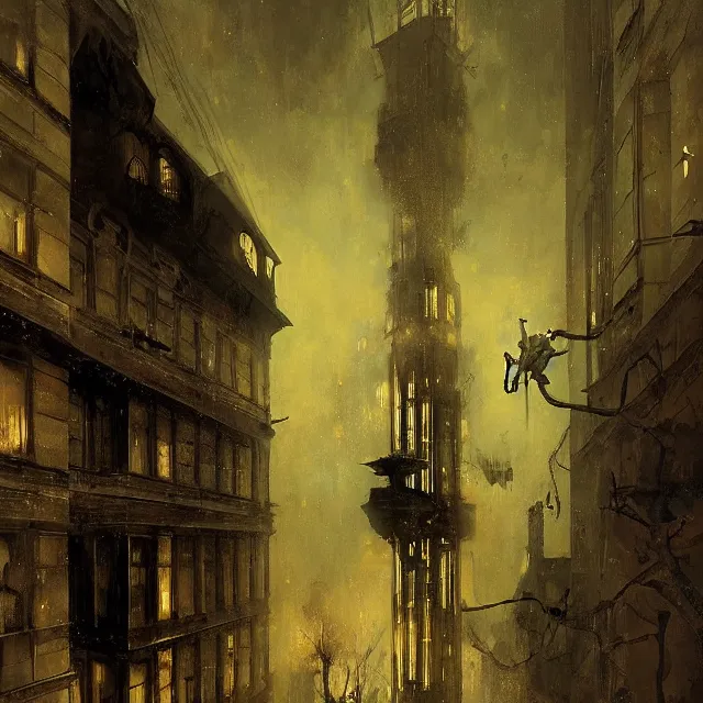 Prompt: ultra - realistic painting gothic 1 9 2 0 s hotel elevator opening up to a horrifying cosmic sky, atmospheric lighting, gloomy, foreboding, by carl spitzweg, ismail inceoglu, vdragan bibin, hans thoma, greg rutkowski, alexandros pyromallis, perfect face, fine details, realistic shadeing