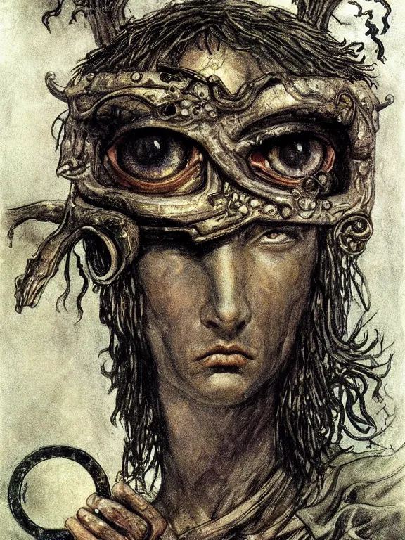 Prompt: one-eyed single-eyed 1-eyed fantasy Greek Cyclops concept art with one huge eye. Extremely high detail, details, realistic, fantasy art, solo, masterpiece, portrait painting, saturated colors, art by Arthur Rackham, Muzinabu