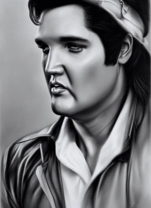 Image similar to portrait of elvis presley by paul cadden