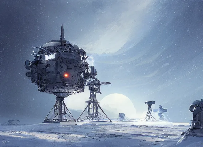 Prompt: futuristic satellite communication technology partially buried in the snow, digital painting by greg rutkowski and james gurney, global illumination, trending on artstation, highly detailed