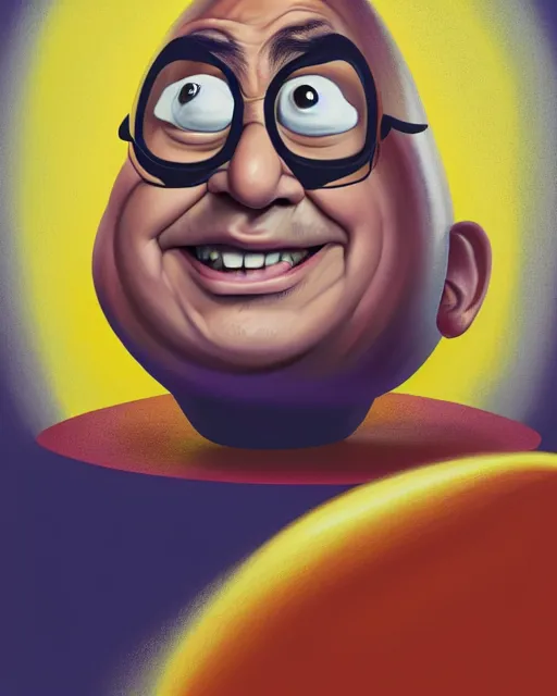 Image similar to painting portrait of danny devito as an egg, cartoon, warm lighting, danny devito has an egg body, movie poster, illustration by bartek fedyczak, erak note, tooth wu, neil richards, kan liu, siwoo kim, jisu choe, trending on art station