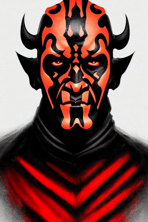 Image similar to a portrait of the darth maul from star wars, cyberpunk, short beard, high - contrast, intricate, elegant, highly detailed, digital painting, artstation, concept art, smooth, sharp focus, illustration