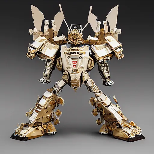 Prompt: smooth combat mech, carved obsidian mechanical exoskeleton wearing hardsurface armour, inlaid with ivory and gold accents, rococo, wings lace wear, sculpted by spider zero, frank gehry, jeff koons, bandai box art, by john berkey, norman rockwell, ivan shishkin
