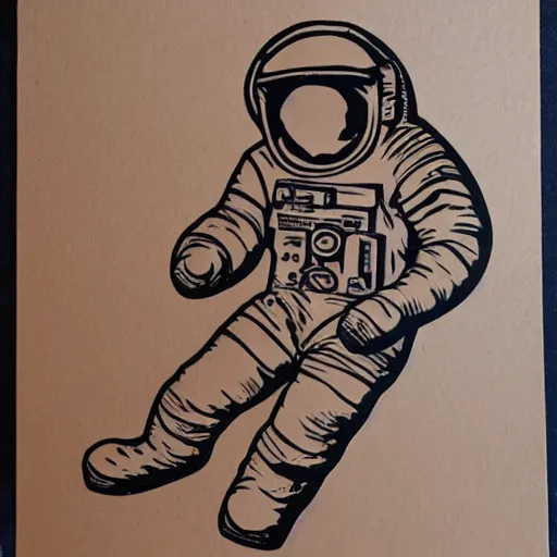 Image similar to wood cut of astronaut in space