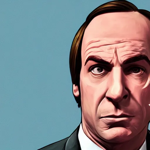 Image similar to Saul Goodman from Better Call Saul as a GTA character portrait, Grand Theft Auto, GTA cover art