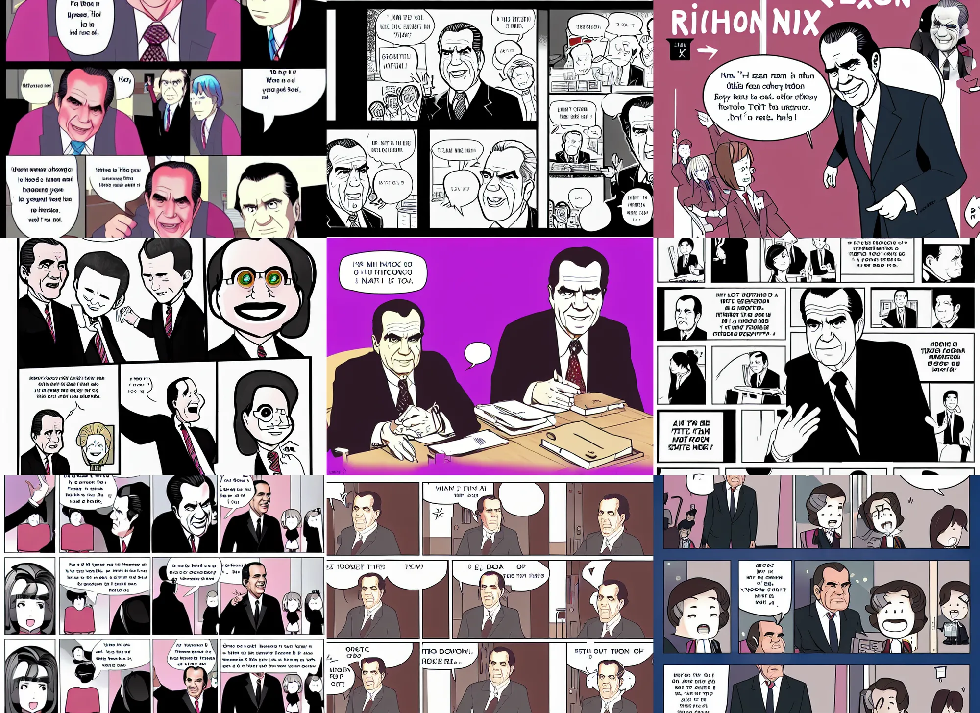 Prompt: richard nixon in doki doki literature club! graphic novel