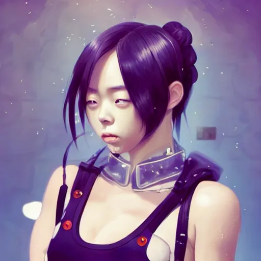 Image similar to a beautiful young korean kpop star billie eilish lucy liu alluring instagram model in elaborate latex tank top, jrpg tank top made from latex demon faces, by guweiz and wlop and ilya kuvshinov and artgerm and, aesthetic, gorgeous, stunning, alluring, attractive, artstation, deviantart, pinterest, digital art