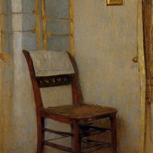 Prompt: a chair in a cosy room, painted by jules bastien - lepage, hyper - realistic