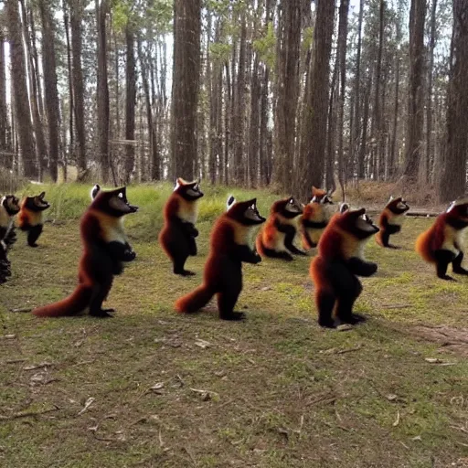Prompt: army of red pandas! ready for battle