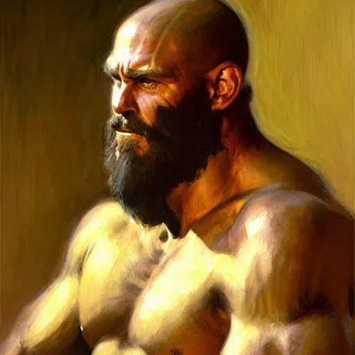 Image similar to a portrait of an anthromorphic bullman. highly detailed painting by gaston bussiere, craig mullins, j. c. leyendecker, furry