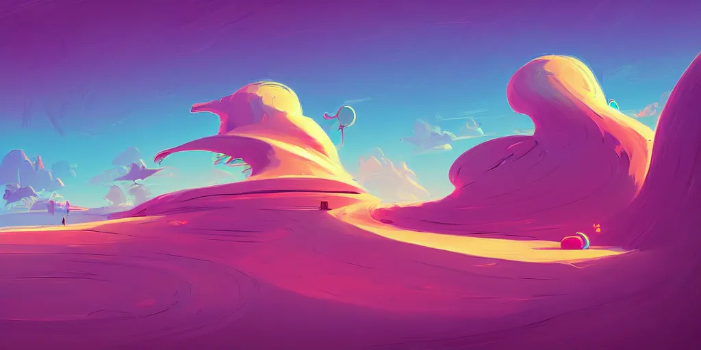 Prompt: curved perspective digital art of a beach with curvy clouds near a high cliff by anton fadeev from nightmare before christmas