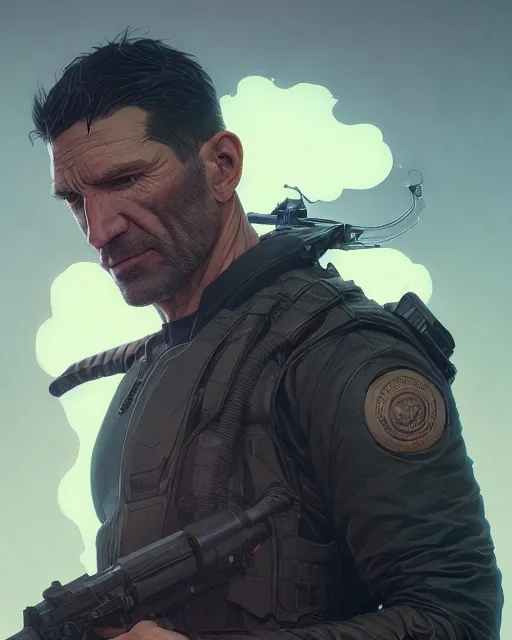 Image similar to highly detailed vfx portrait of the punisher, stephen bliss, unreal engine, greg rutkowski, loish, rhads, beeple, makoto shinkai and lois van baarle, ilya kuvshinov, rossdraws, tom bagshaw, alphonse mucha, global illumination, detailed and intricate environment