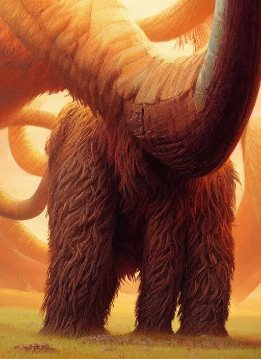 Prompt: a hyperrealism portrait of a mammoth with very long legs vibrant color scheme, highly detailed, in the style of romanticism, cinematic, artstation, moebius, greg rutkowski