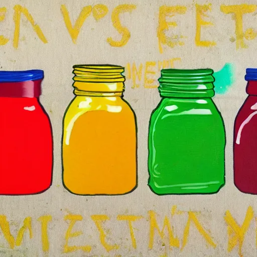 Image similar to A vision of the future, condiments on canvas, by the beneficiaries of the housing market, using colors outside the visible spectrum, vivid contempt, highly detailed, shockingly simplistic