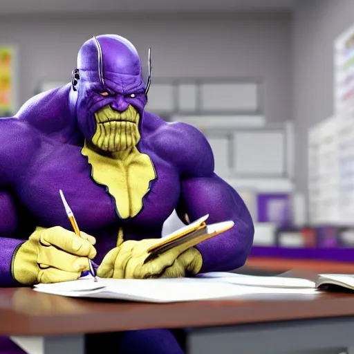 Image similar to thanos studying in school, highres