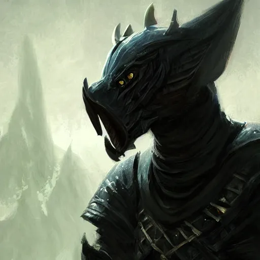 Prompt: digital art painting of a black dragonborn!!! wearing wizard robes!!!, dnd portrait painted by craig mullins and gaston bussiere and greg rutkowski