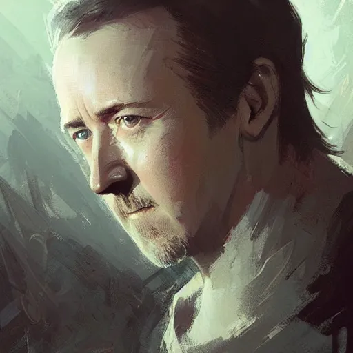 Image similar to edward norton's face is the yolk of an egg frying in a pan, concept art by greg rutkowski, artgerm and ruan jia