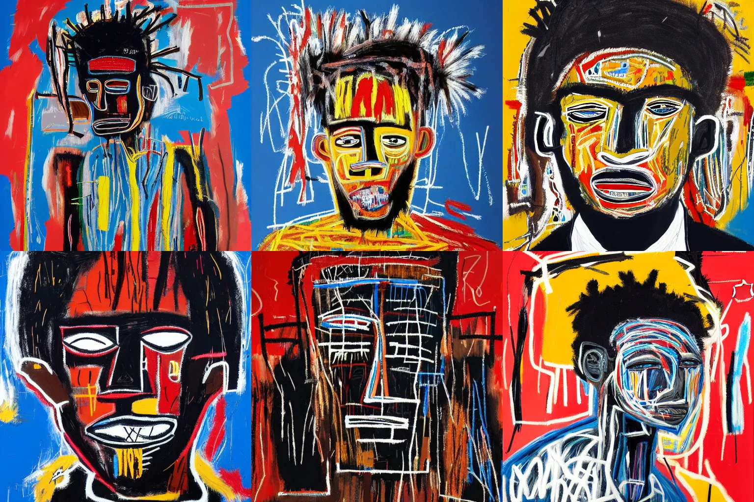 Image similar to extremely highly detailed hi-res majestic head and shoulders painting of a strong black african man by jean-michel basquiat, , 4k insanely detailed and intricate