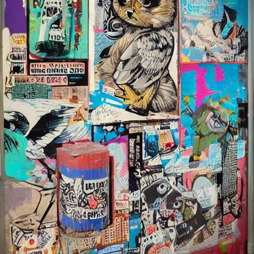 Prompt: cute little birds, a street art style multi - media collage by faile and patrick mcneil and patrick miller, lowbrow, pop culture, historic references, comic and cartoon references