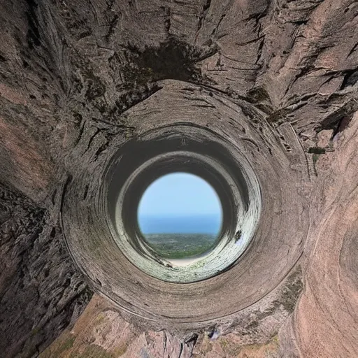 Prompt: a beautiful landscape inside a halo ring, with a mysterious structure protruding on the side of a cliff