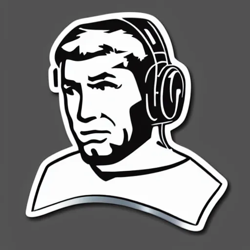 Image similar to a Star-Trek-Captain-Kirk, svg sticker, vector art, wearing headphones, jamming to music