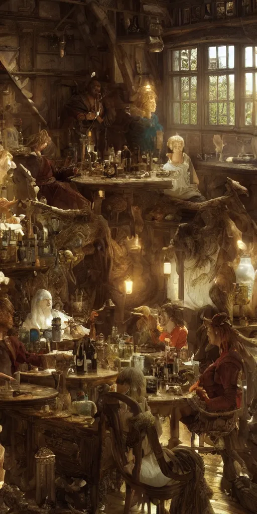 Image similar to tavern, masterpiece by Edgar Maxence and Ross Tran and Michael Whelan, gustav dore, 8k, octane render